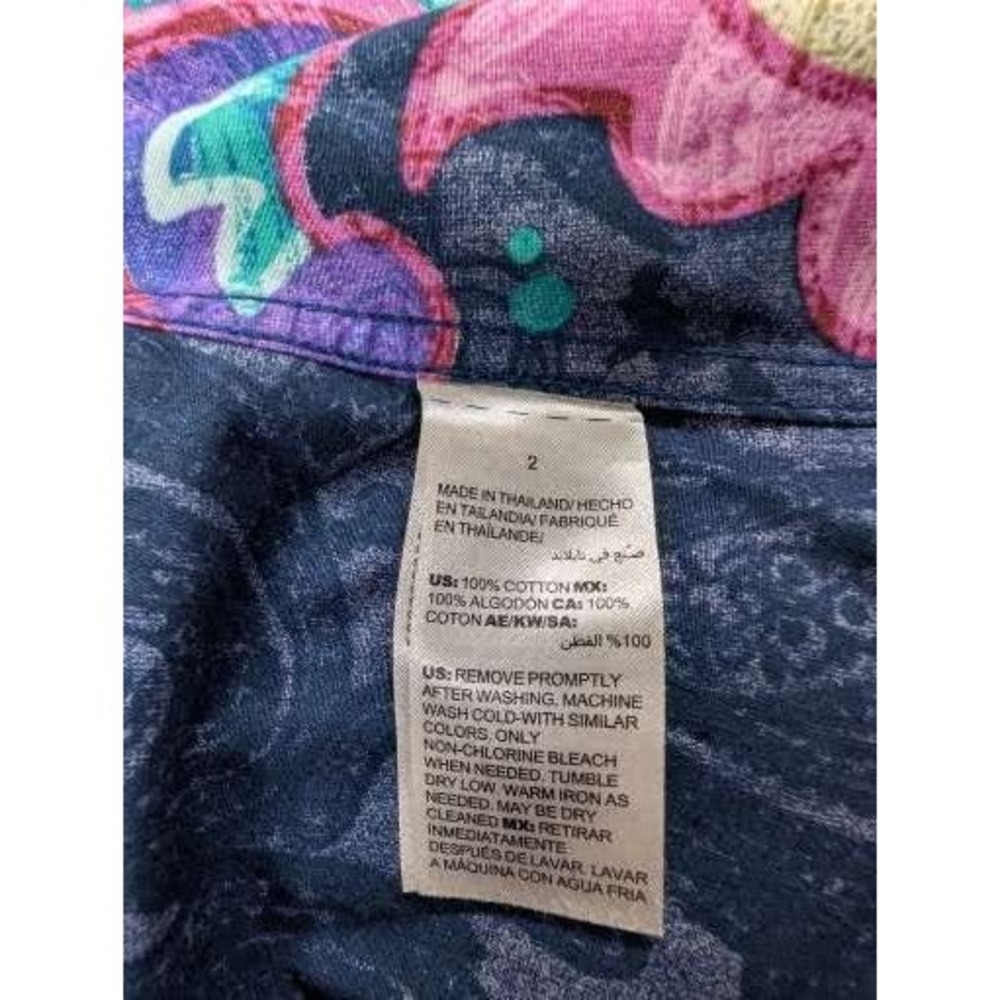 Chico's Sz 2 Blue/Multicolor 3/4 Sleeve Collared Button Down Shirt Women No Iron - Picture 4 of 5